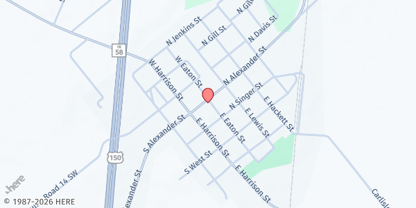Map showing Carlisle Community Building at 112 N Alexander Street, Carlisle, IN