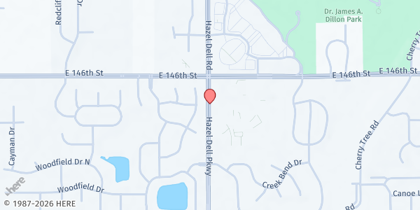 Map showing Bread of Life Pantry - Venture Christian Church at 14501 Hazel Dell Parkway, Carmel, IN