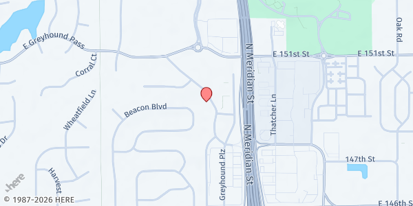 Map showing Washington Township Trustee Office at 1549 East Greyhound Pass, Carmel, IN