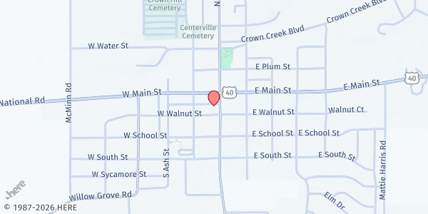 Map showing Centerville United Methodist Church at 112 S Morton Ave, Centerville, IN