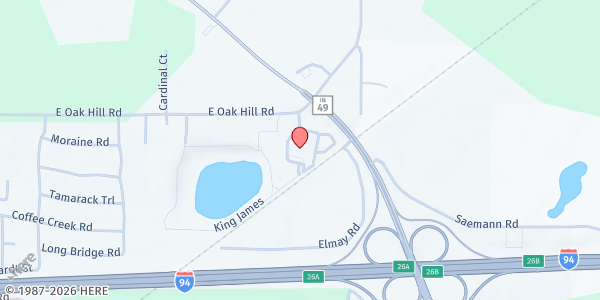 Map showing Fairhaven Baptist at 86 E Oak Hill Rd., Chesterton, IN