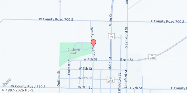 Map showing Christian Care & Share of Clay County at 208 Nye St, Clay City, IN