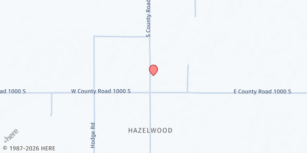 Map showing Hazelwood Christian Church at 9947 S. County Rd. 0, Clayton, IN