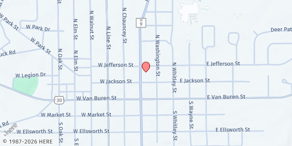 Map showing Grace Evangelical Lutheran Church at 204 N. Main St., Columbia City, IN
