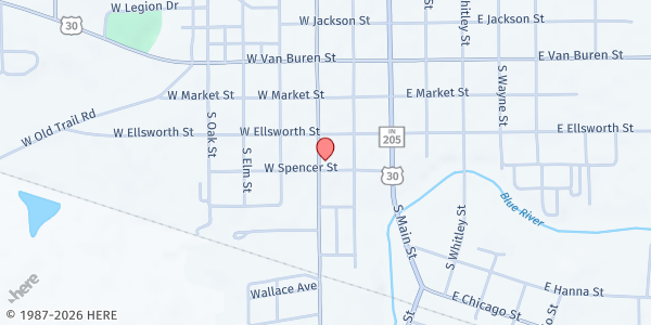 Map showing St. Paul of the Cross Catholic Church - St. Vincent de Paul at 315 S. Line St., Columbia City, IN