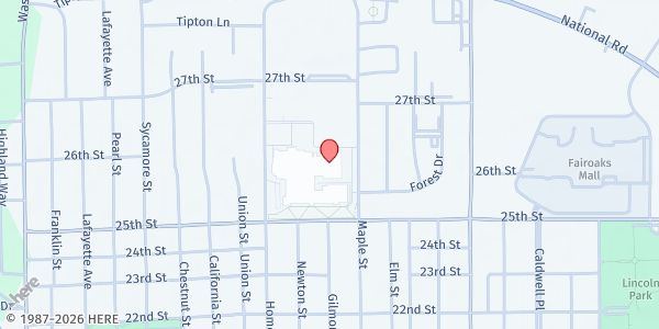 Map showing Columbus North High School Bull Dog Pantry at 1400 25th St., Columbus, IN