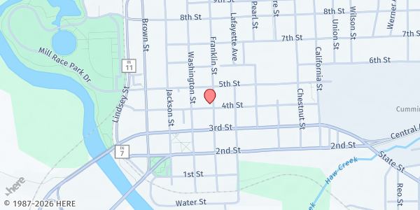 Map showing First Christian Church at 531 5th St., Columbus, IN