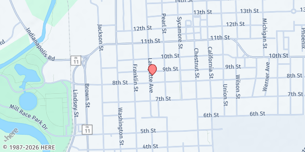 Map showing First UMC Columbus at 618 8th St., Columbus, IN