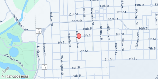 Map showing First United Methodist/Columbus at 618 8th St, Columbus, IN