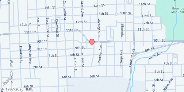 Map showing Second Baptist Church at 1325 10th St., Columbus, IN