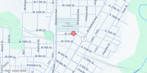Map showing First Baptist Church of Connersville at 1201 N. Grand Ave., Connersville, IN