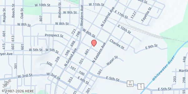 Map showing First Presbyterian Church at 700 N. Central Ave., Connersville, IN