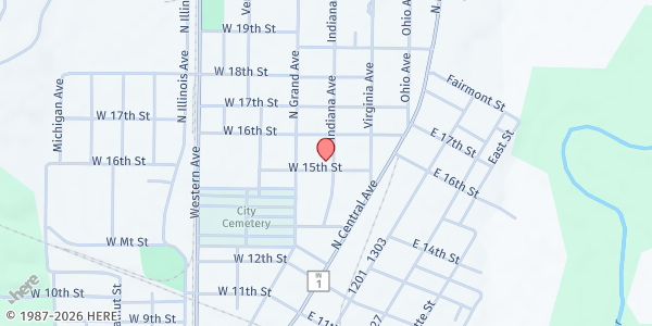 Map showing Mt Zion Baptist Church at 1501 Indiana Ave, Connersville, IN