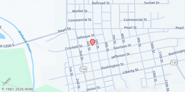 Map showing Covington Community Food Pantry at 412 Crockett Street, Covington, IN