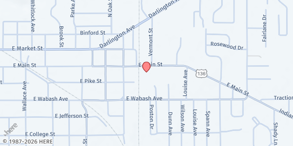 Map showing Church Alive at 1203 E. Main St., Crawfordsville, IN