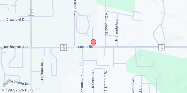 Map showing First Assembly Food Pantry & Clothes Closet at 2070 Lebanon Rd., Crawfordsville, IN