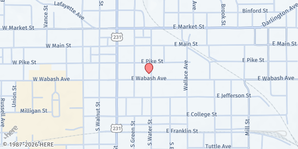 Map showing FISH Food Pantry of Montgomery County at 1306 E. Main St., Crawfordsville, IN