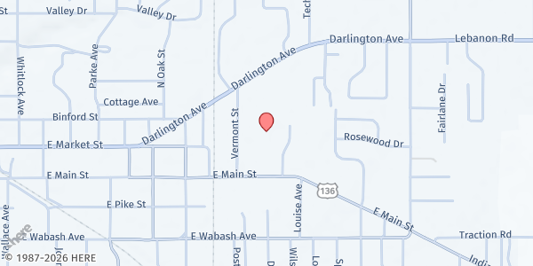 Map showing FISH Food Pantry of Montgomery County at 1306 E Main St, Crawfordsville, IN