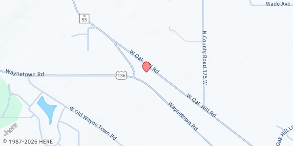 Map showing Friendship Baptist Church at 1981 Oak Hill Rd., Crawfordsville, IN