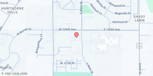 Map showing St. Matthias Church at 101 W. Burrell Dr, Crown Point, IN