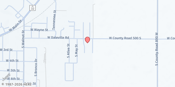 Map showing Daleville Eternal Life Church at 8104 S. Hickory Ln., Daleville, IN