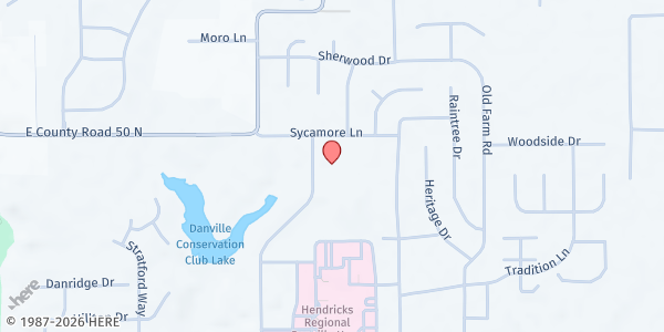 Map showing Hendricks County Senior Services at 1201 Sycamore Ln, Danville, IN