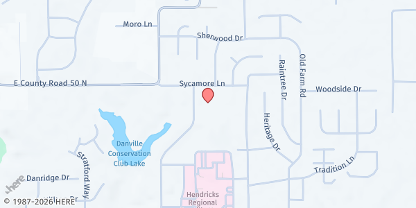 Map showing Hendricks County Senior Services Pantry at 1201 Sycamore Ln., Danville, IN