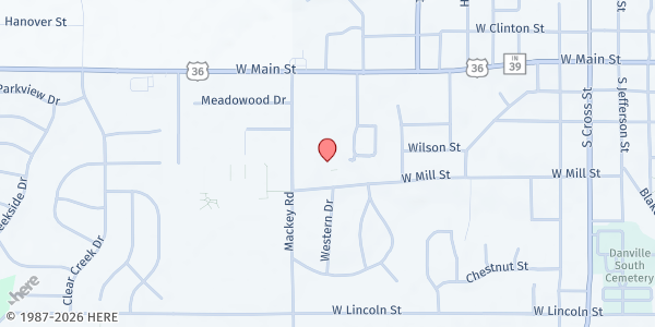 Map showing Shared Blessings Community Food Pantry at 820 W Mill St, Danville, IN