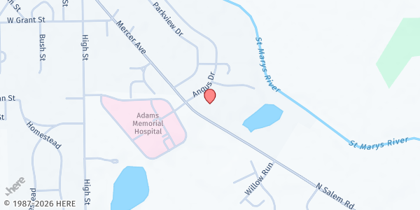 Map showing Decatur Church of God at 1129 Mercer Ave., Decatur, IN