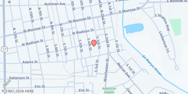 Map showing Decatur Operation Help Food Pantry at 313 W. Jefferson St., Decatur, IN