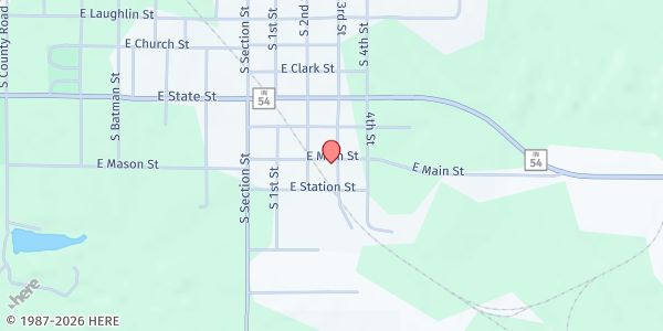 Map showing Dugger Lions Club Outreach at 8174 E. Main St., Dugger, IN