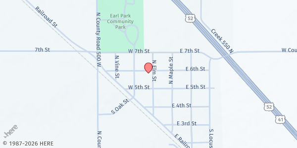 Map showing Freedom Community Church at 108 N. Elm St., Earl Park, IN