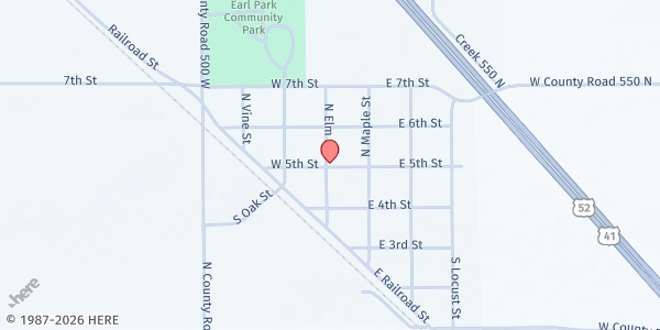 Map showing Freedom Community Church at 108 N. Elm St., Earl Park, IN