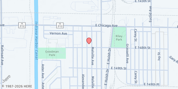 Map showing Fish and Loaves Ministry at 4756 Melville Street, East Chicago, IN