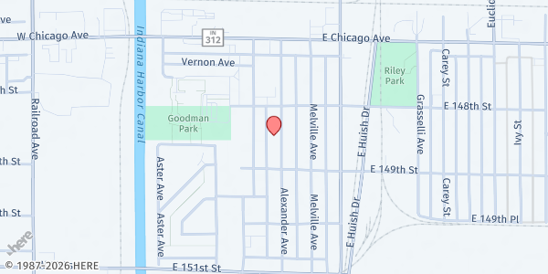 Map showing Meek Baptist at 4830 Alexander Ave., East Chicago, IN