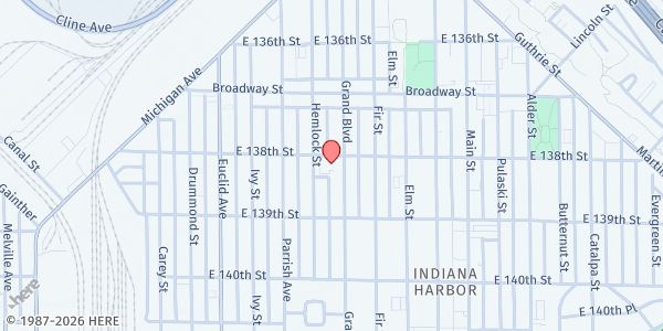 Map showing St. Patrick's Church at 3802 Grand Blvd, East Chicago, IN