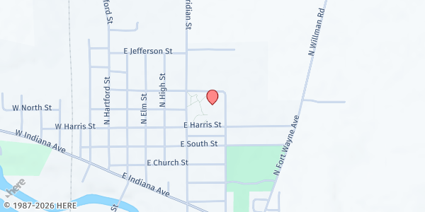 Map showing Eaton Volunteer Fire Department at 602 E. Harris Street, Eaton, IN
