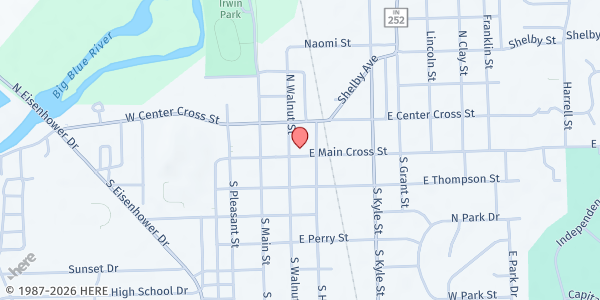 Map showing Edinburgh Food Pantry at 110 E. Main Cross St., Edinburgh, IN