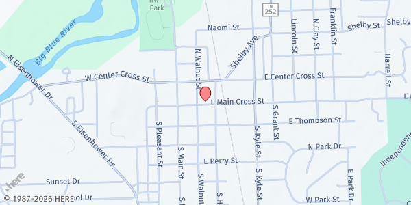 Map showing Edinburgh Food Pantry at 110 E Main Cross St, Edinburgh, IN