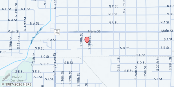 Map showing Harmony House Mission at 1817 S A Street, Elwood, IN