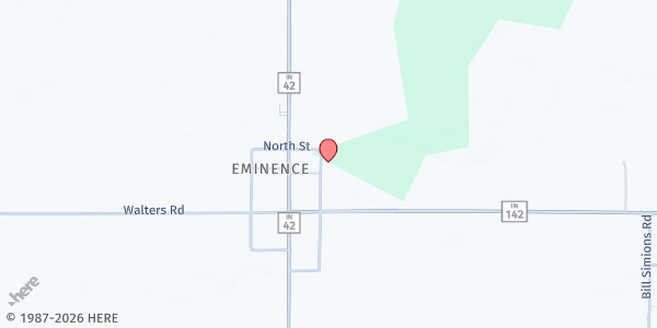 Map showing Eminence Christian Church Food Pantry at 6597 N Forest St, Eminence, IN