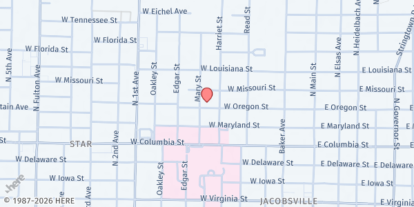Map showing Aurora, Inc. - Evansville at 1001 Mary St., Evansville, IN