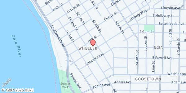 Map showing Bethany Apostolic Church at 212 Mulberry St., Evansville, IN