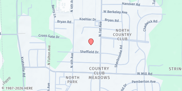 Map showing Bible Center Cathedral at 5000 First Ave, Evansville, IN