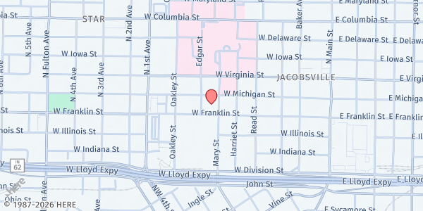 Map showing Central UMC at 300 Mary St., Evansville, IN