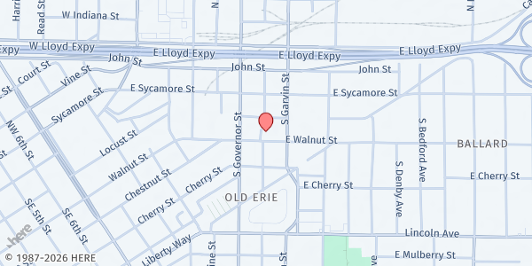 Map showing Evansville Rescue Mission at 500 E. Walnut St., Evansville, IN