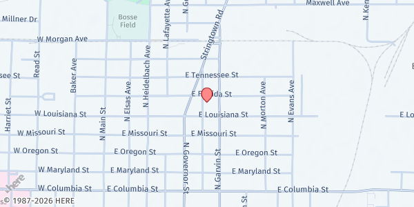 Map showing Grace Baptist Church at 1200 N. Garvin St., Evansville, IN