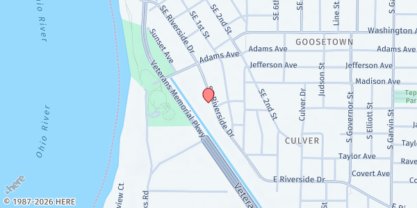 Map showing Little Free Pantry at 1231 SE Riverside Dr., Evansville, IN