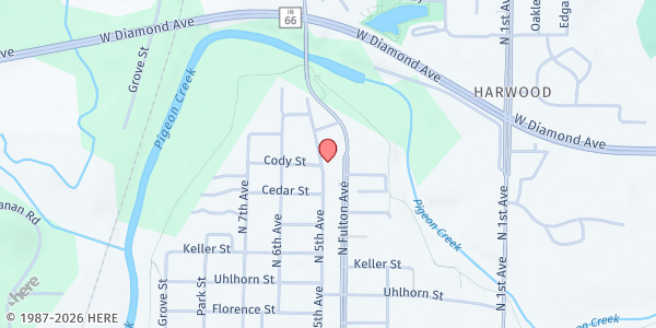 Map showing Little Free Pantry - Cedar Hall Elementary at 121 Walnut St., Evansville, IN