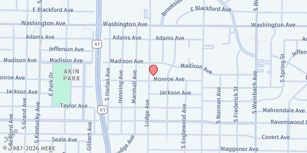 Map showing Little Free Pantry - Greater Hope Christian Church at 1228 Lodge Ave., Evansville, IN